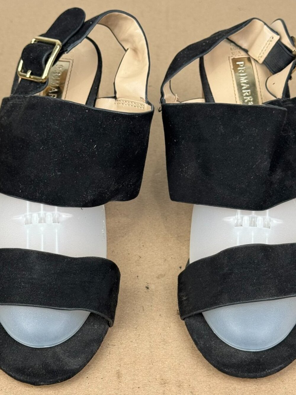 Primark Black Faux Suede Block Heel Sandals Women's Size 8 Slingback EUR 39